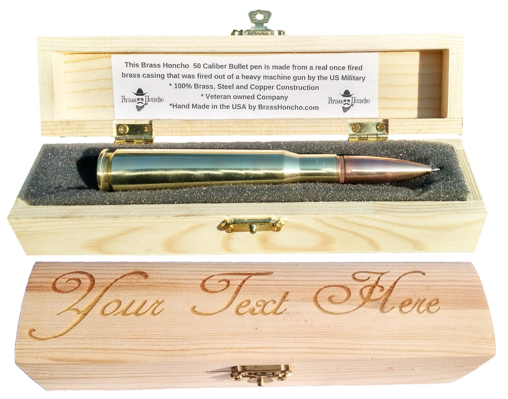 Bullet Pen in Personalized Wooden Gift Box - Personalized .50 cal