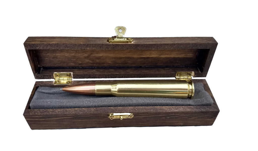 Gift for Marines .50 cal BMG Bullet Pen in Engraved Wood Gift Box – Brass  Honcho